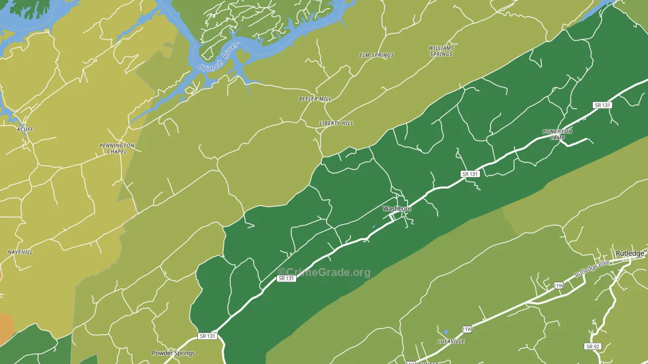 Washburn, TN Map of Vehicle Theft Rates