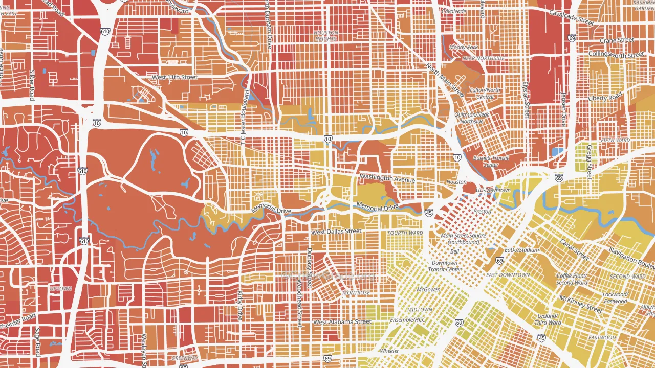 Washington Avenue-Memorial Park, Houston, TX Map of Vehicle Theft Rates