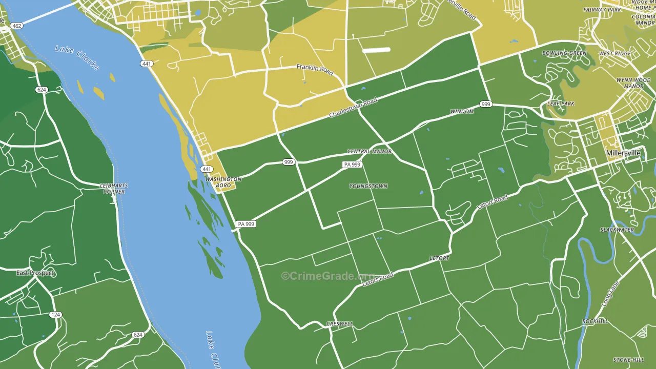 Washington Boro, PA Map of Vehicle Theft Rates