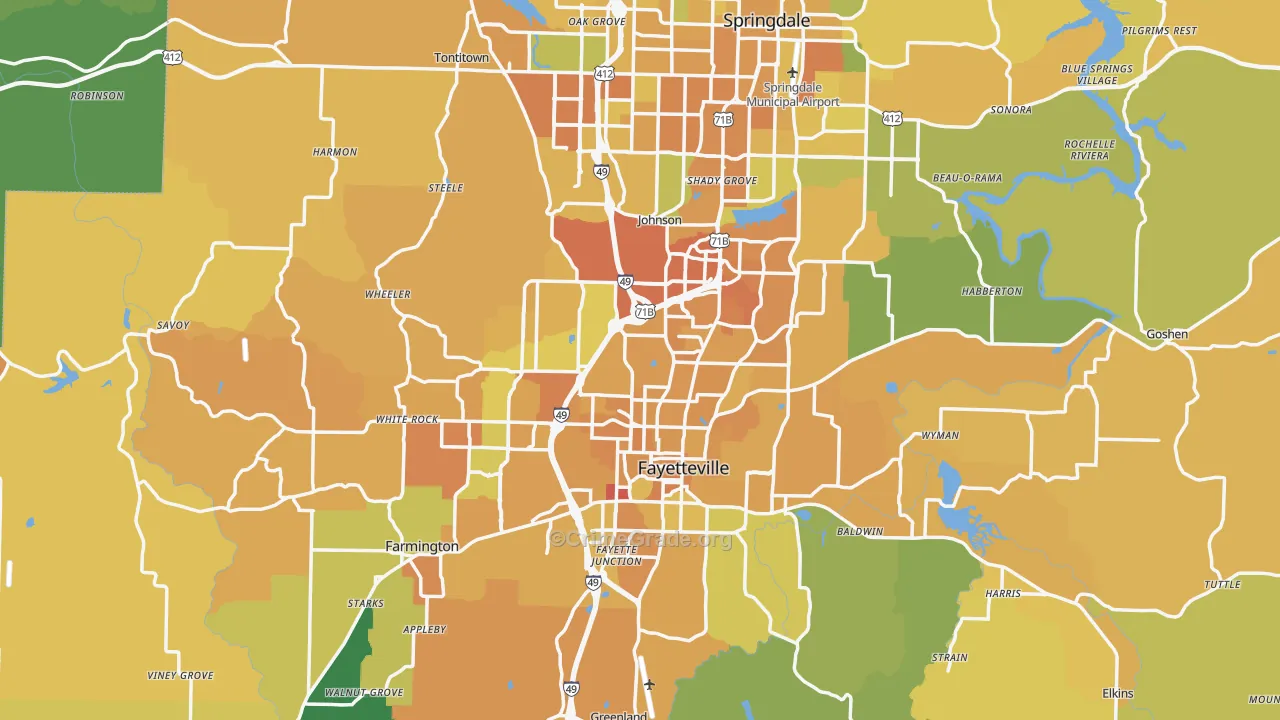 Washington County, AR Map of Vehicle Theft Rates