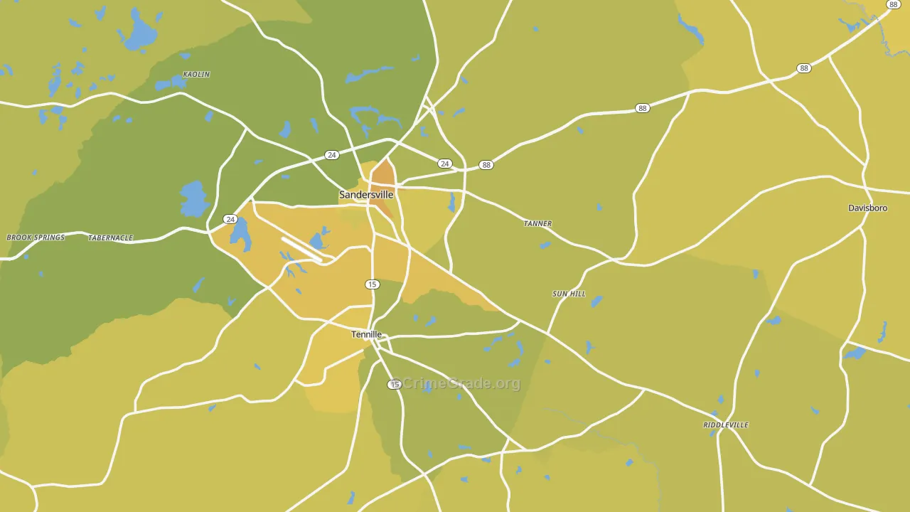Washington County, GA Map of Vehicle Theft Rates