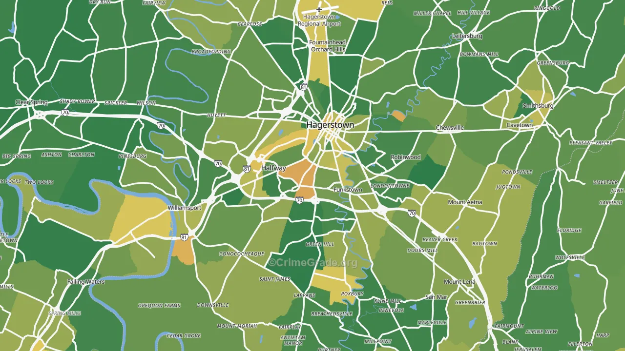 Washington County, MD Map of Vehicle Theft Rates