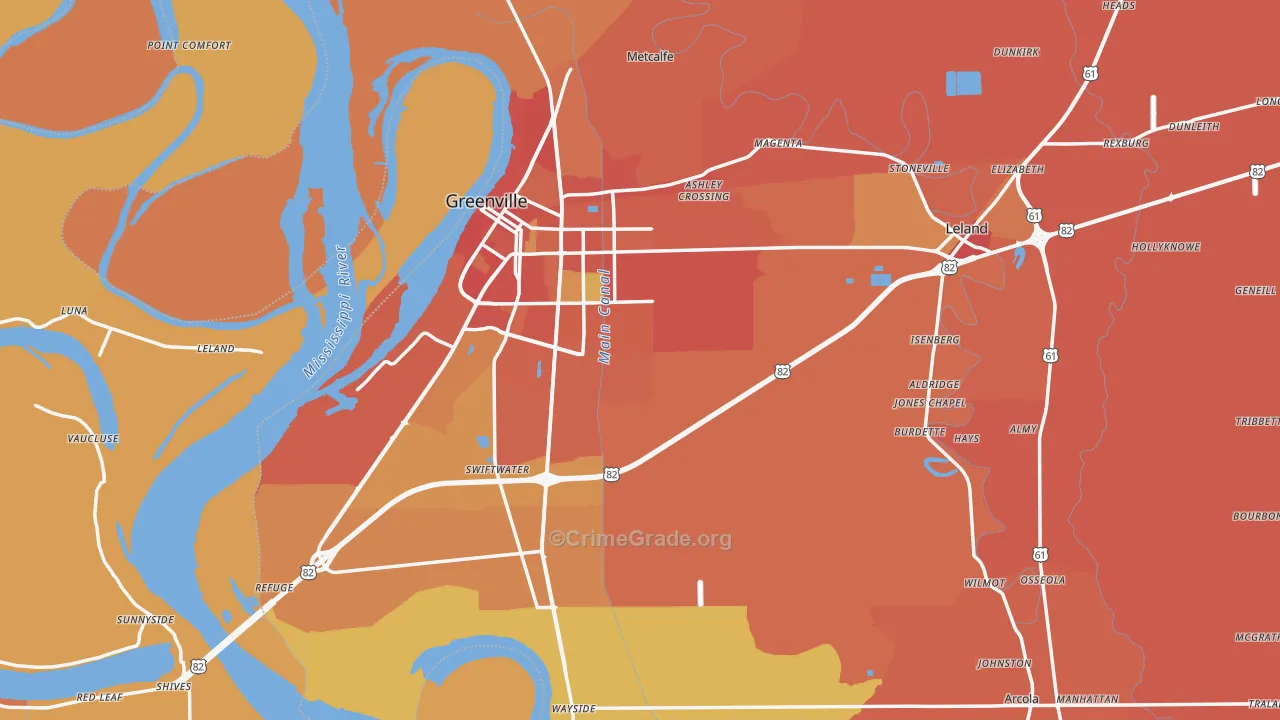 Washington County, MS Map of Vehicle Theft Rates