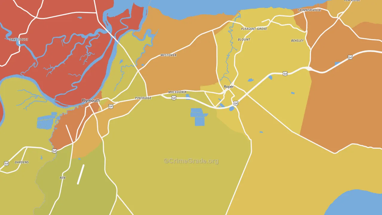 Washington County, NC Map of Vehicle Theft Rates