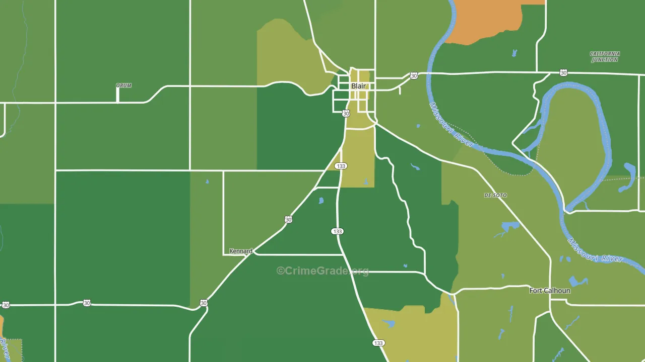 Washington County, NE Map of Vehicle Theft Rates