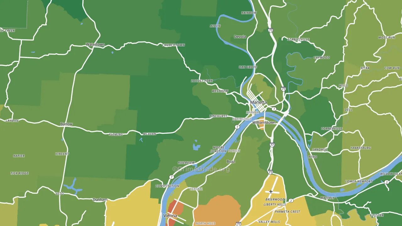 Washington County, OH Map of Vehicle Theft Rates