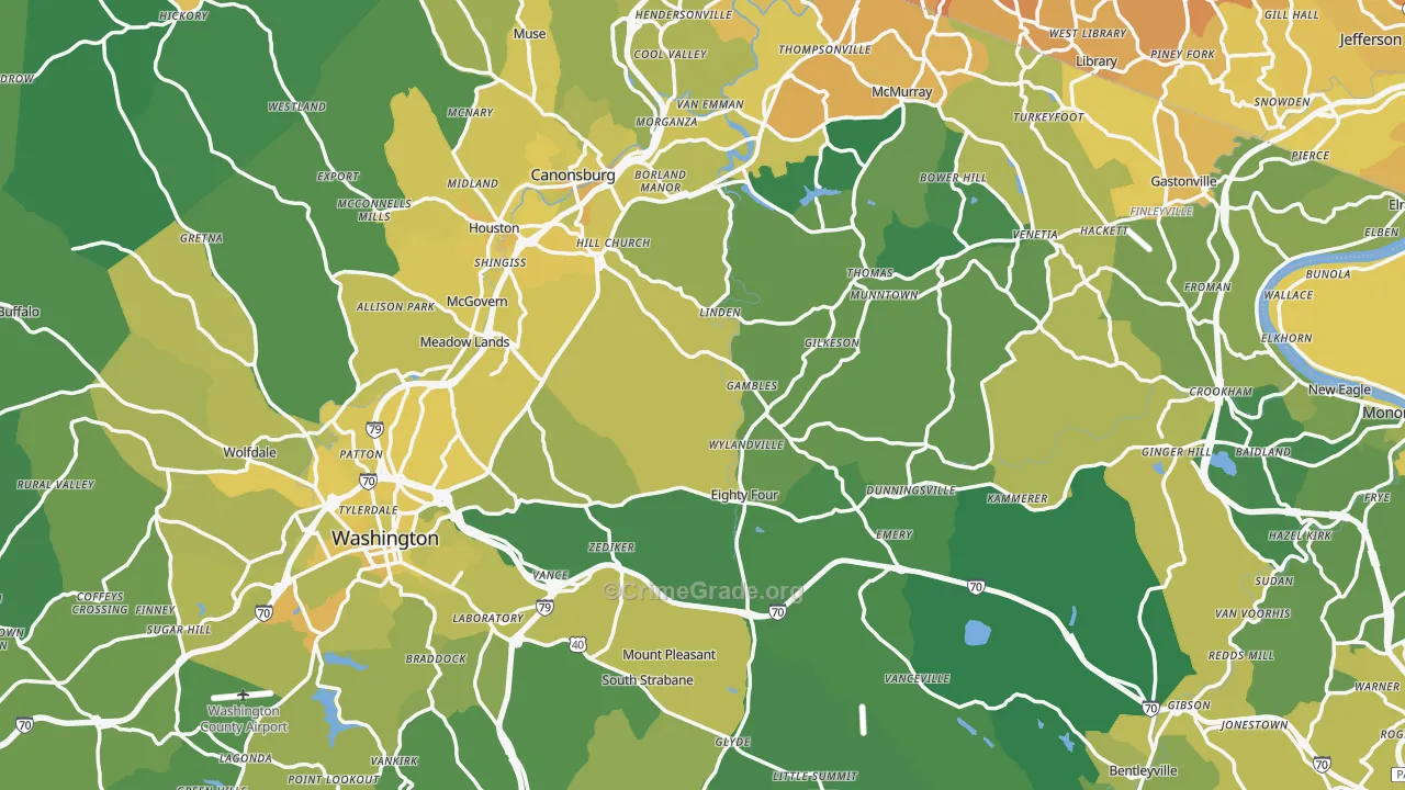 Washington County, PA Map of Vehicle Theft Rates