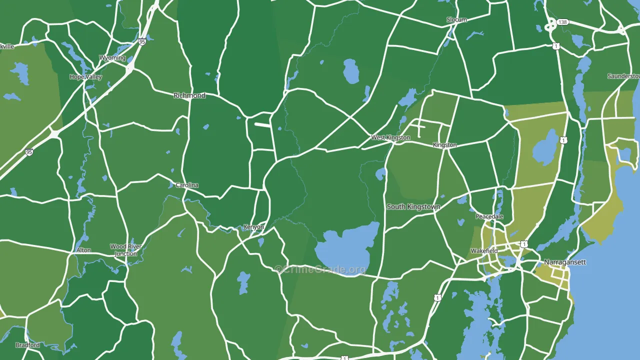 Washington County, RI Map of Vehicle Theft Rates