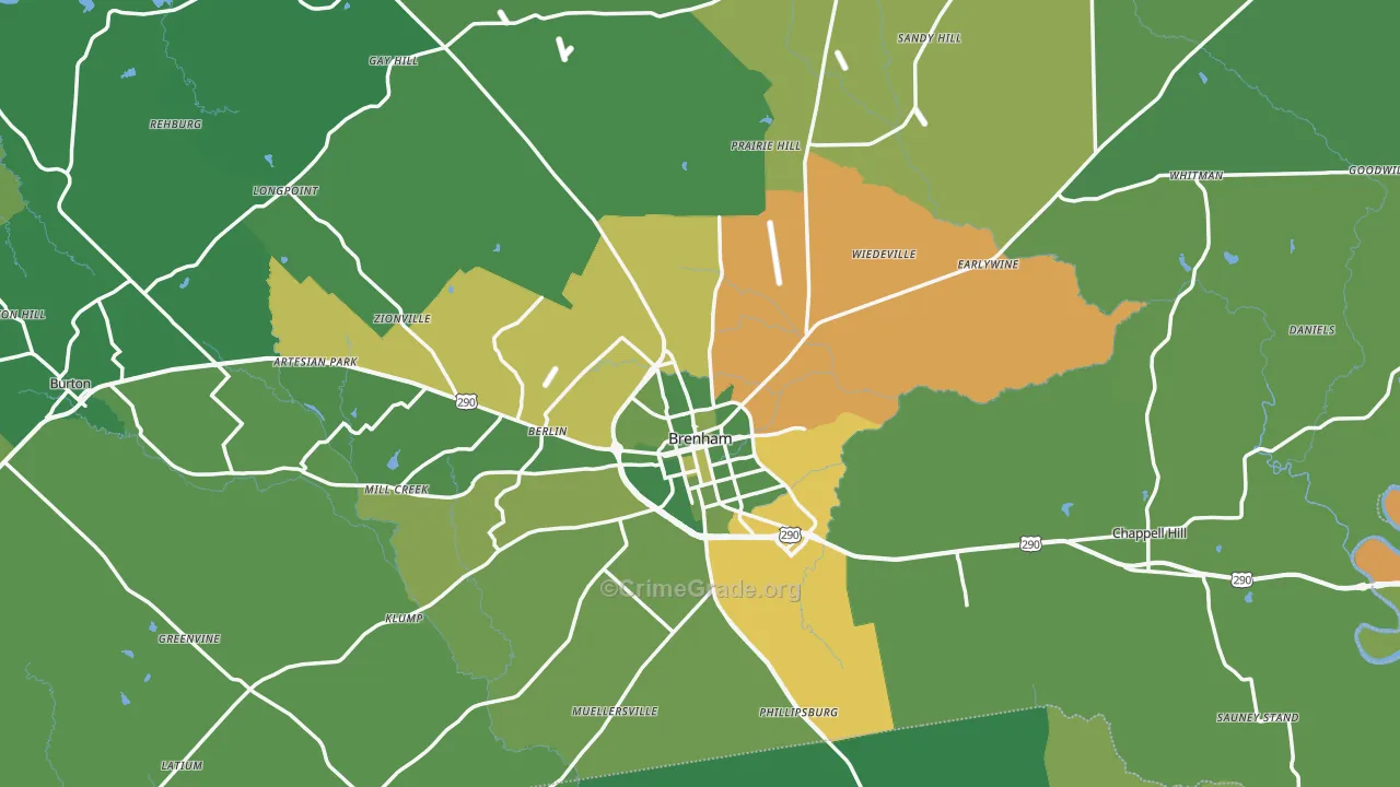 Washington County, TX Map of Vehicle Theft Rates