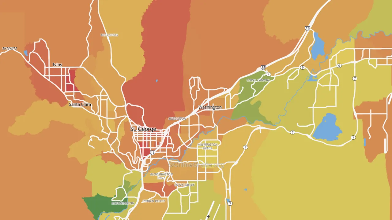 Washington County, UT Map of Vehicle Theft Rates