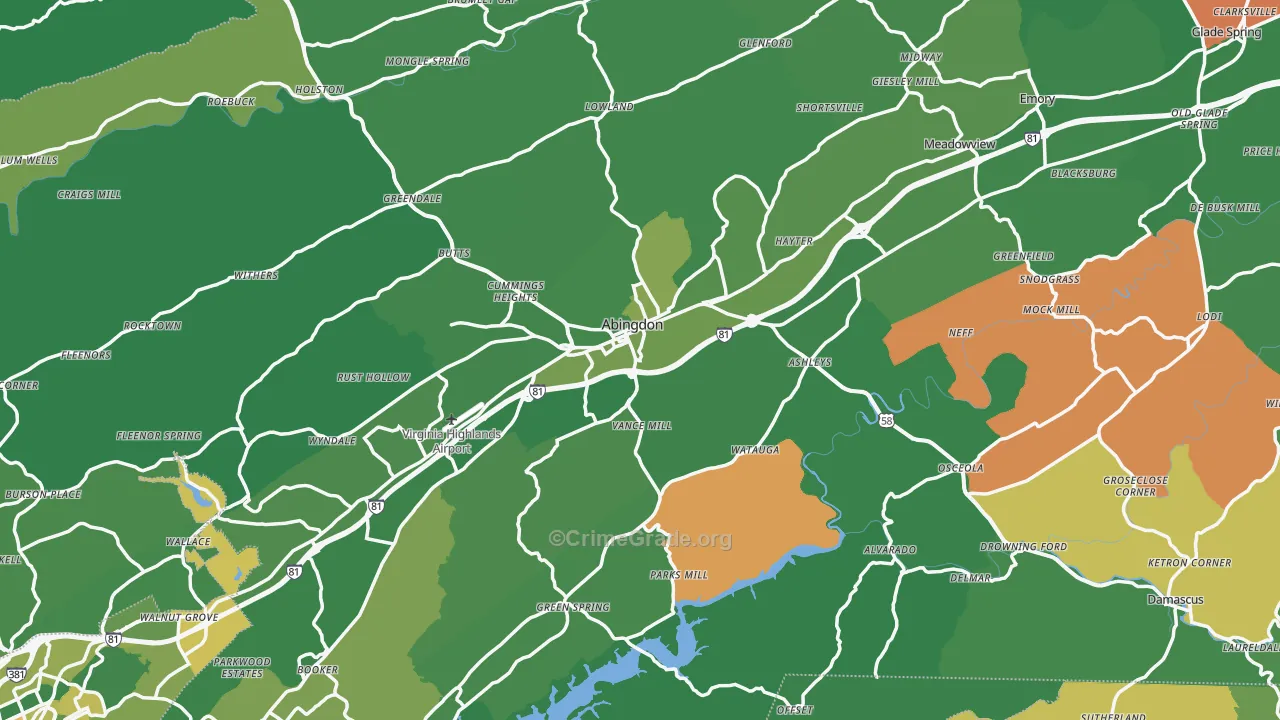 Washington County, VA Map of Vehicle Theft Rates