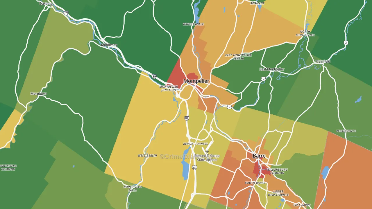 Washington County, VT Map of Vehicle Theft Rates