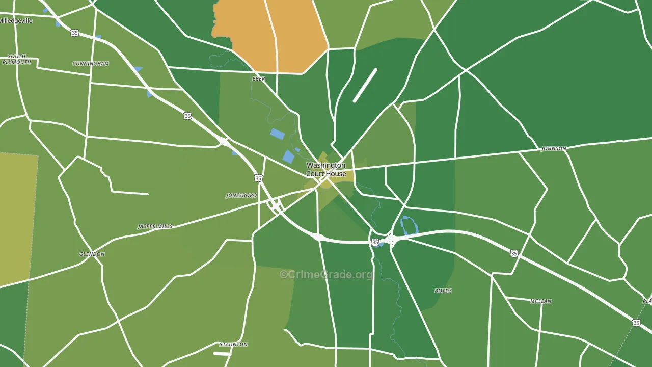 Washington Court House, OH Map of Vehicle Theft Rates
