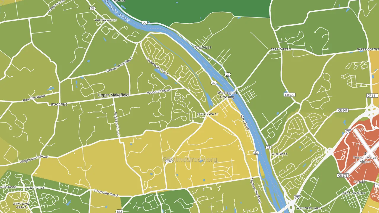 Washington Crossing, PA Map of Vehicle Theft Rates