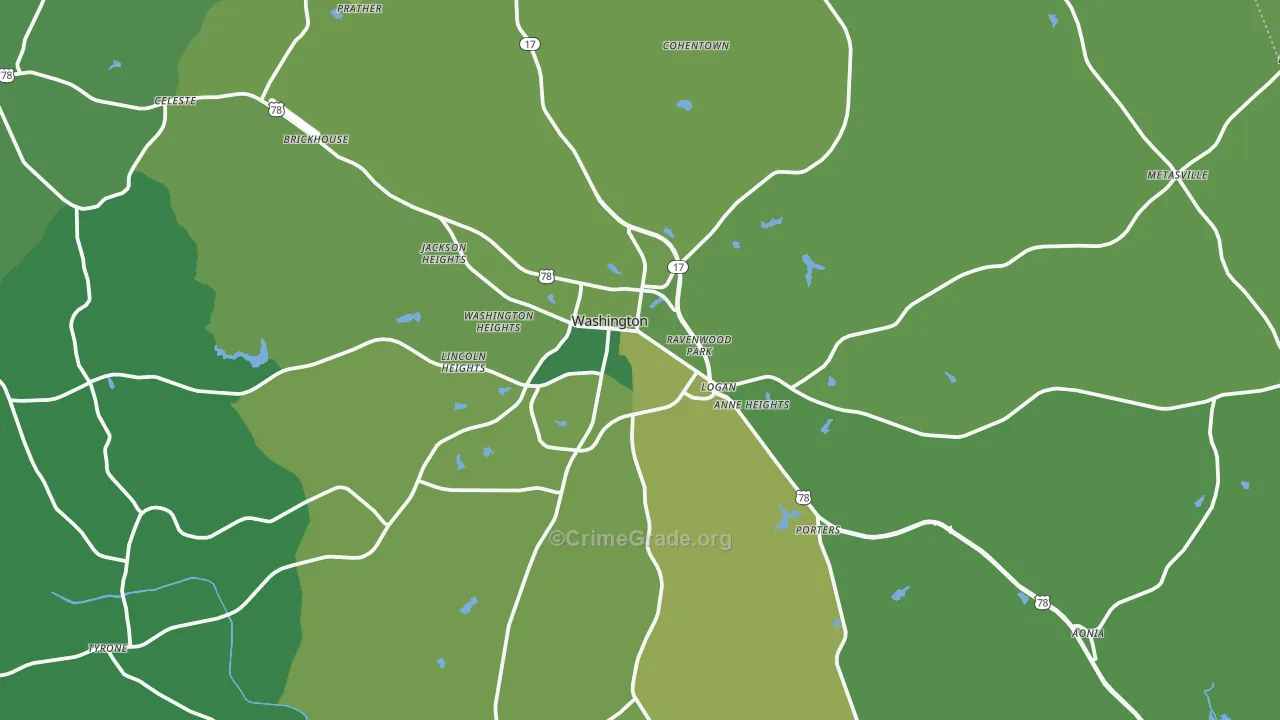 Washington, GA Map of Vehicle Theft Rates