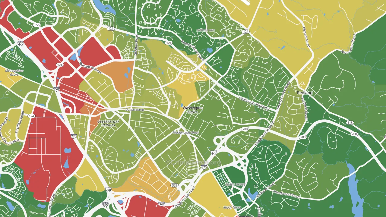 Washington Grove, MD Map of Vehicle Theft Rates