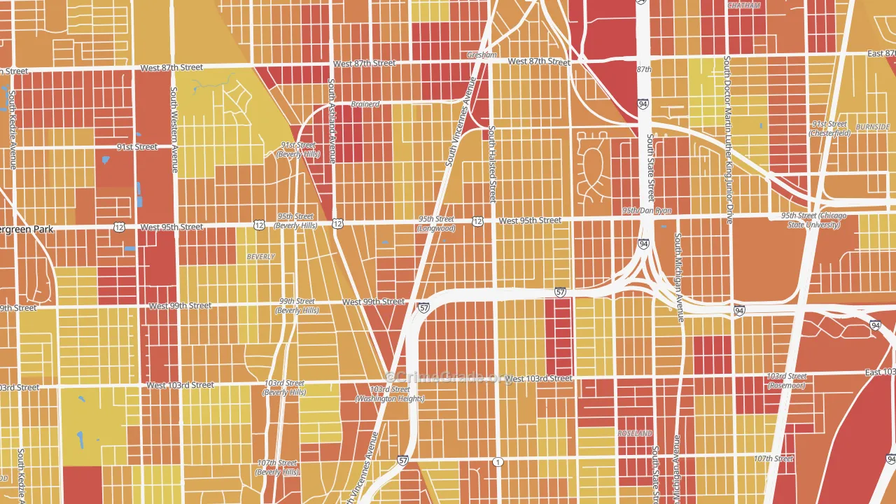 Washington Heights, Chicago, IL Map of Vehicle Theft Rates