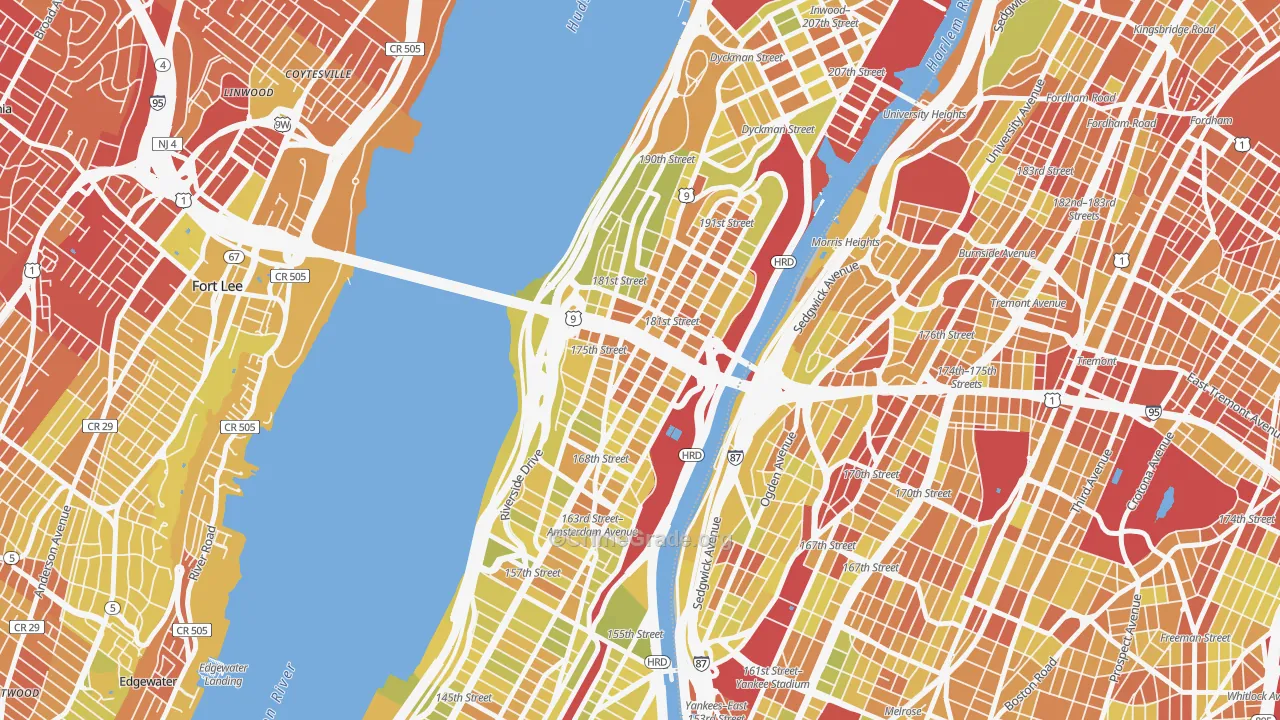 Washington Heights, Manhattan, NY Map of Vehicle Theft Rates