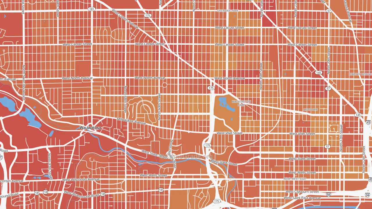 Washington Heights, Milwaukee, WI Map of Vehicle Theft Rates