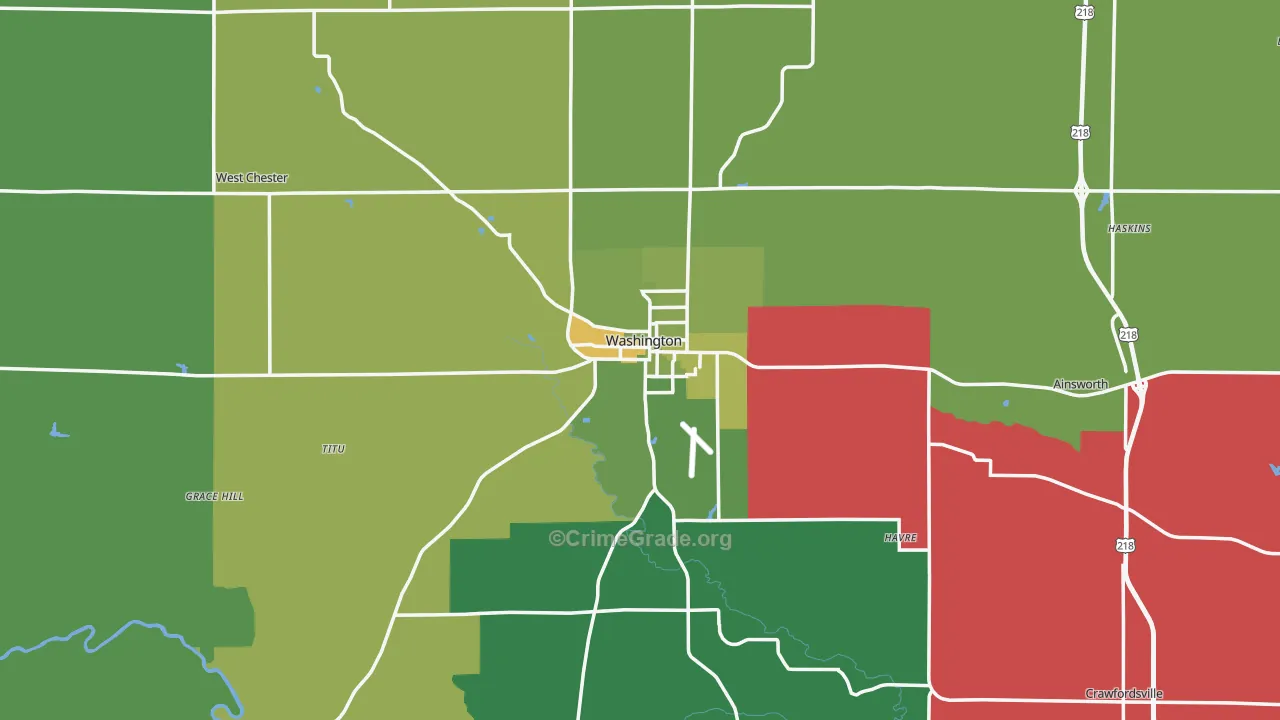 Washington, IA Map of Vehicle Theft Rates