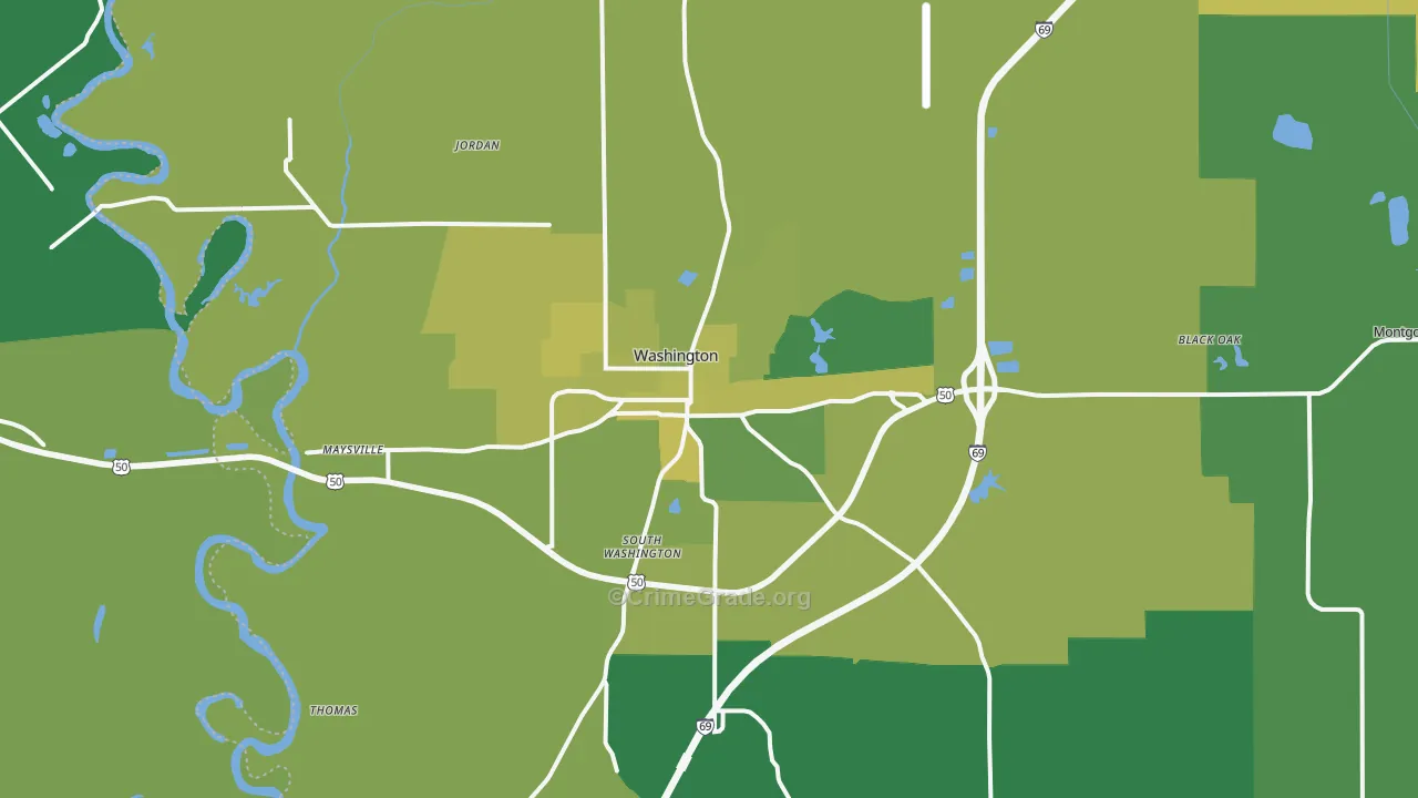 Washington, IN Map of Vehicle Theft Rates