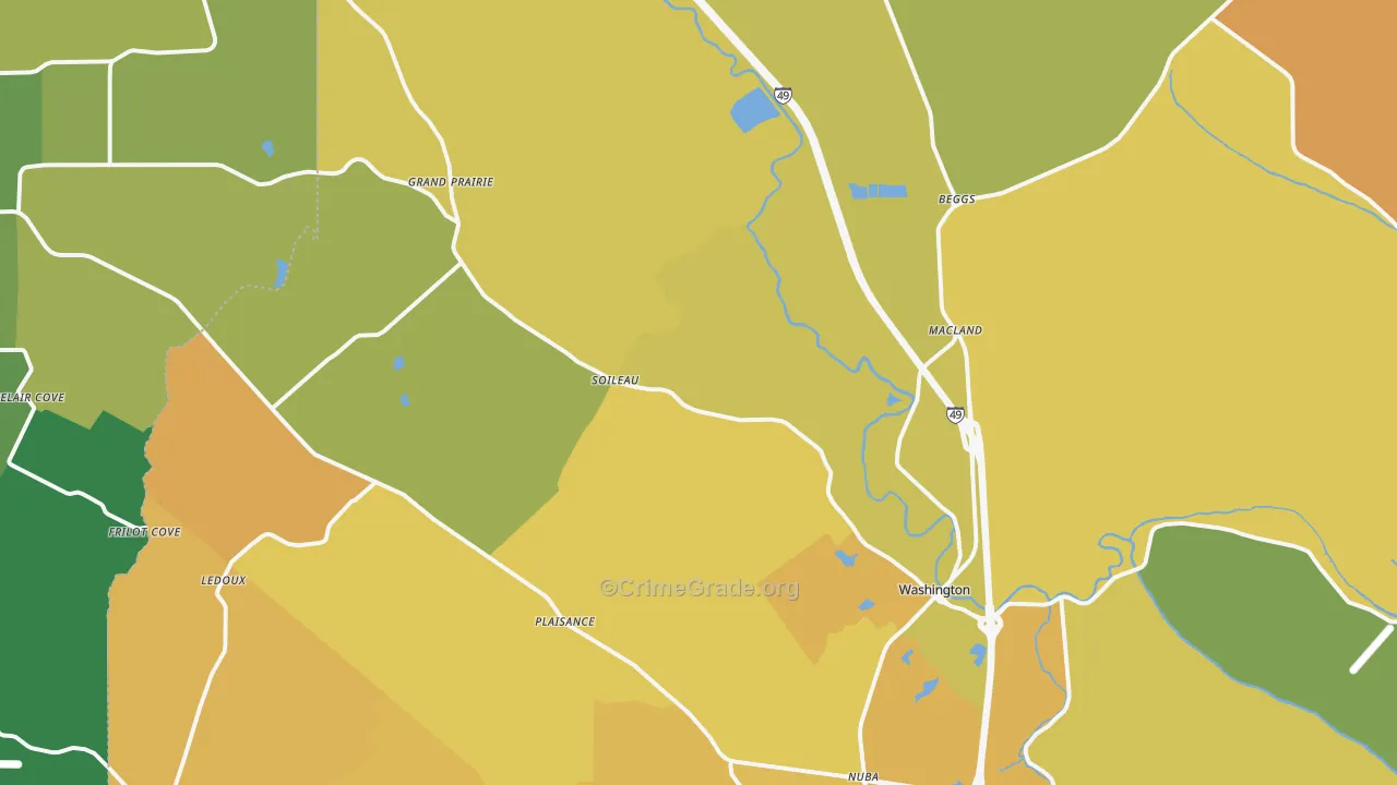 Washington, LA Map of Vehicle Theft Rates