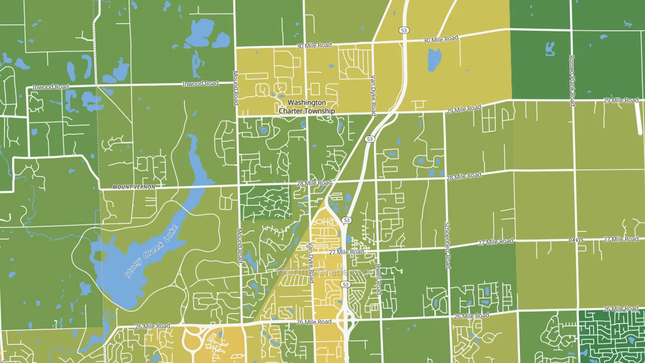 Washington, MI Map of Vehicle Theft Rates