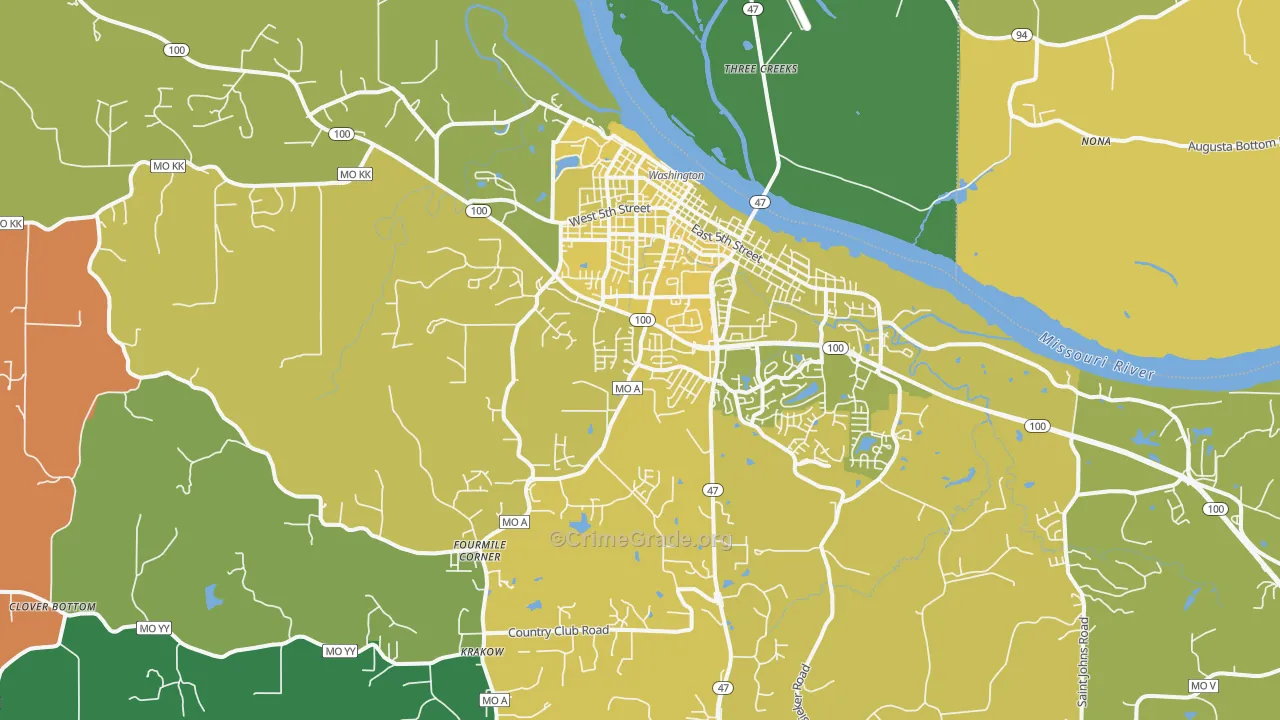 Washington, MO Map of Vehicle Theft Rates