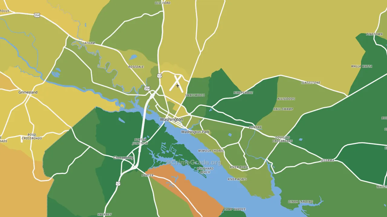 Washington, NC Map of Vehicle Theft Rates