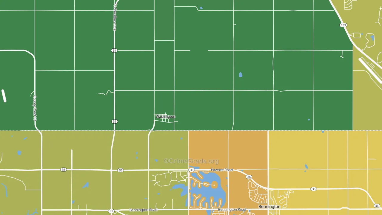 Washington, NE Map of Vehicle Theft Rates
