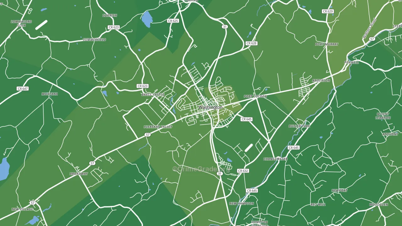Washington, NJ Map of Vehicle Theft Rates