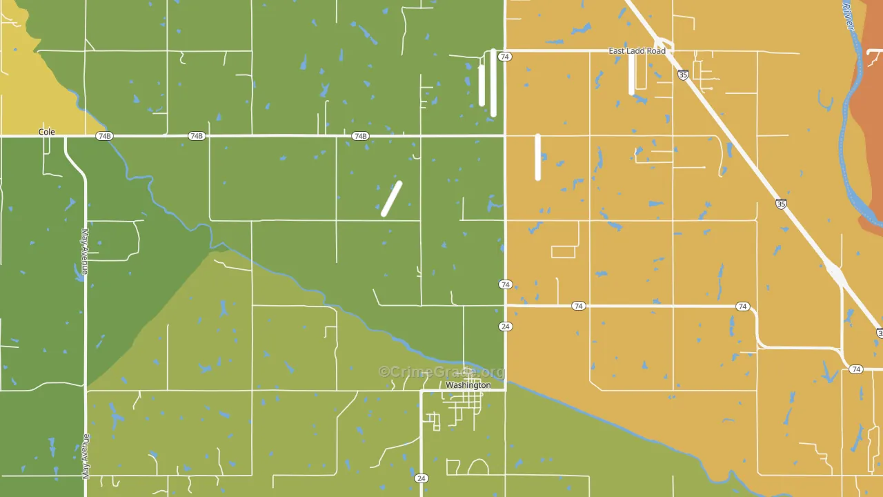 Washington, OK Map of Vehicle Theft Rates