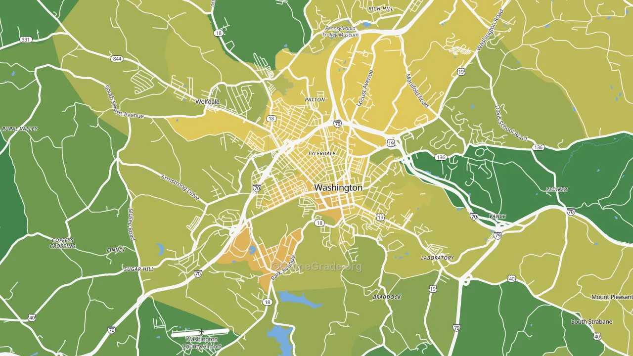 Washington, PA Map of Vehicle Theft Rates