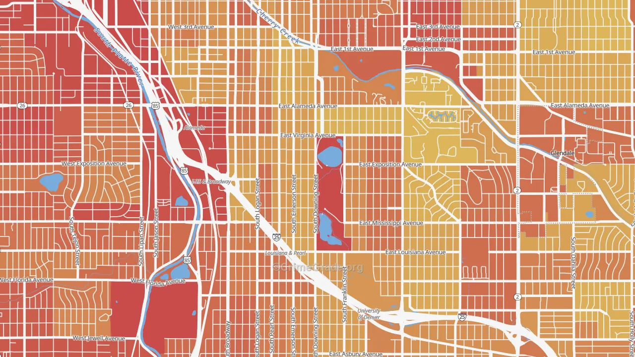Washington Park, Denver, CO Map of Vehicle Theft Rates