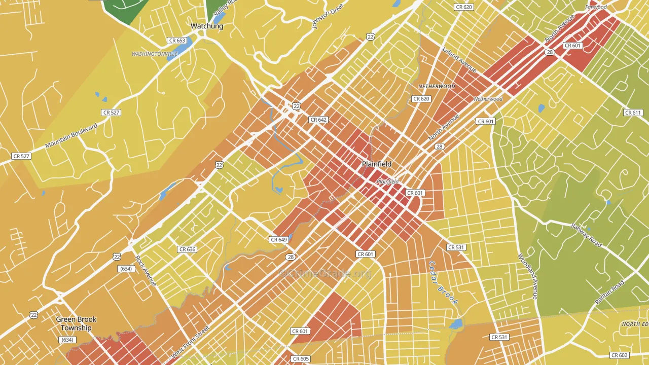 Washington Park Historic District, North Plainfield, NJ Map of Vehicle Theft Rates