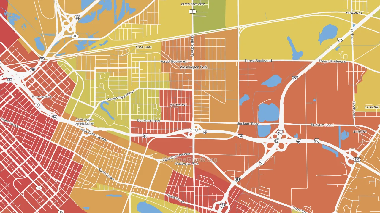 Washington Park, IL Map of Vehicle Theft Rates
