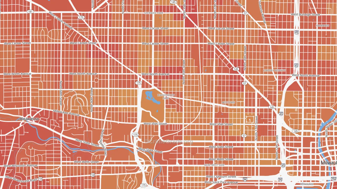 Washington Park, Milwaukee, WI Map of Vehicle Theft Rates