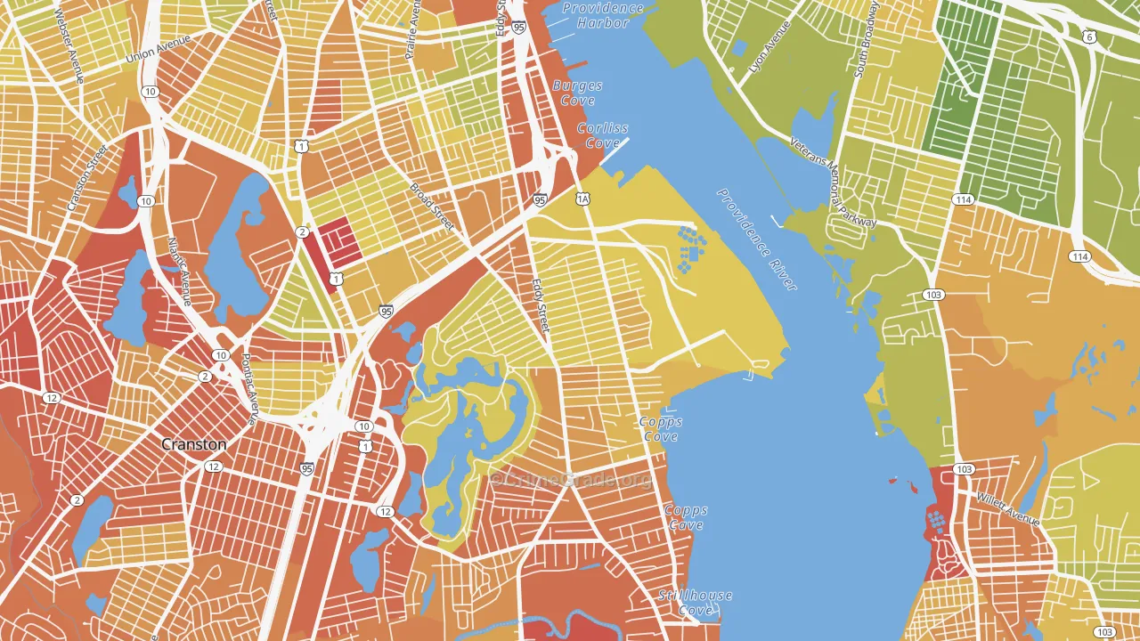 Washington Park, Providence, RI Map of Vehicle Theft Rates