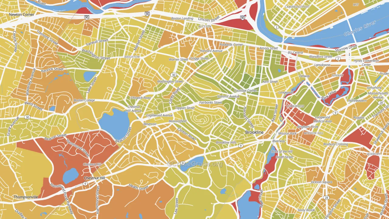 Washington Square, Brookline, MA Map of Vehicle Theft Rates
