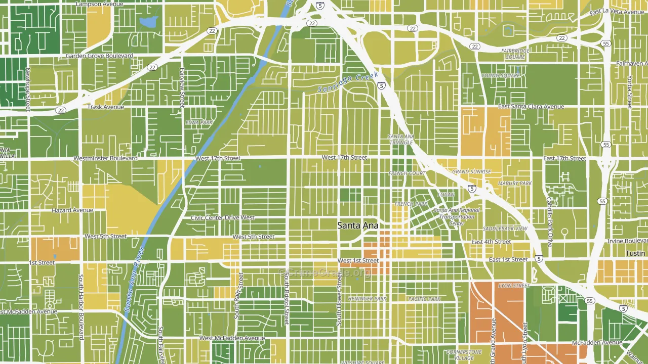 Washington Square, Santa Ana, CA Map of Vehicle Theft Rates