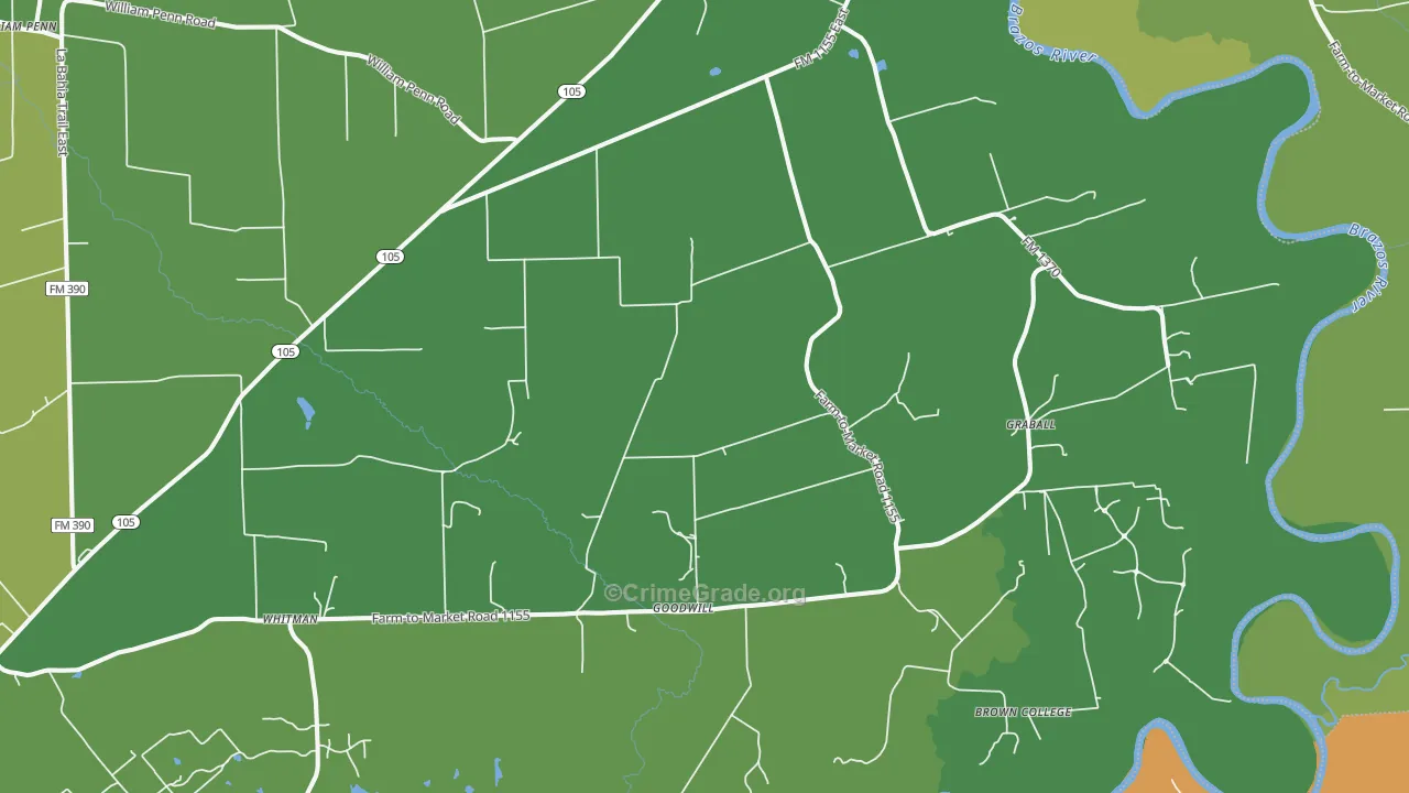 Washington, TX Map of Vehicle Theft Rates