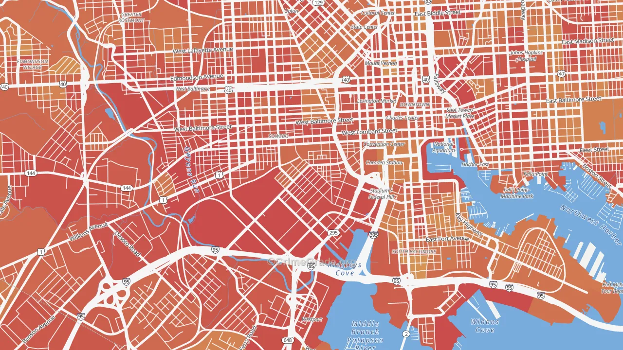 Washington Village, Baltimore, MD Map of Vehicle Theft Rates