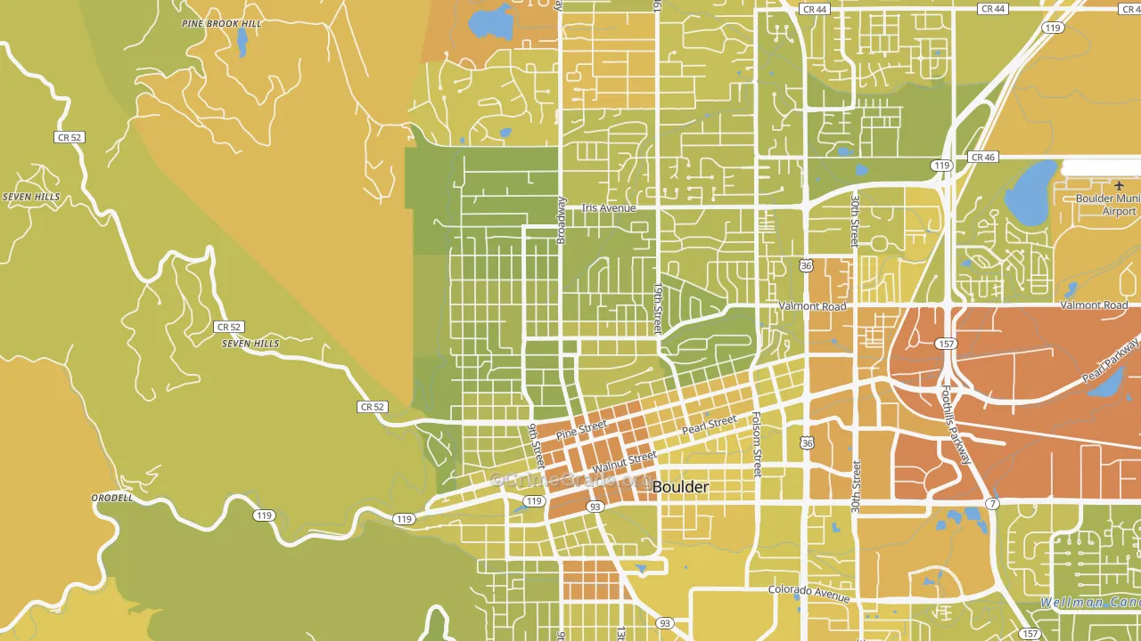 Washington Village, Boulder, CO Map of Vehicle Theft Rates