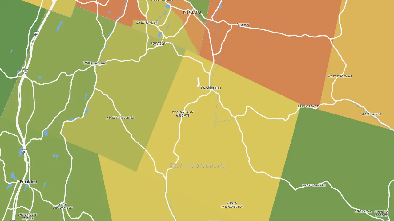 Washington, VT Map of Vehicle Theft Rates
