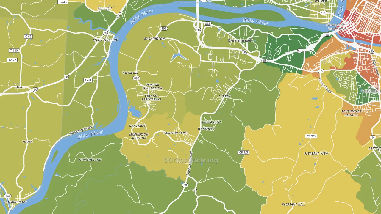 Washington, WV Map of Vehicle Theft Rates