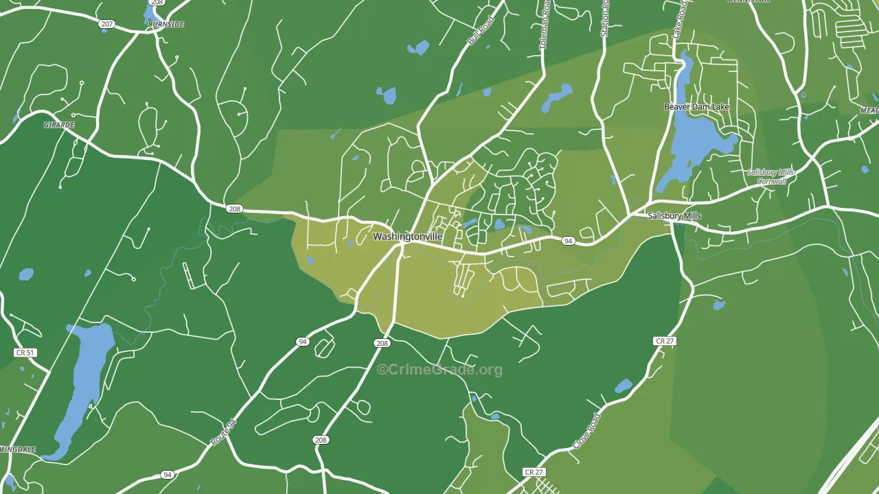 Washingtonville, NY Map of Vehicle Theft Rates