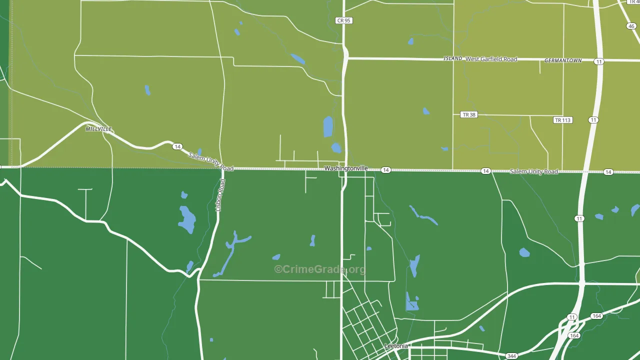 Washingtonville, OH Map of Vehicle Theft Rates