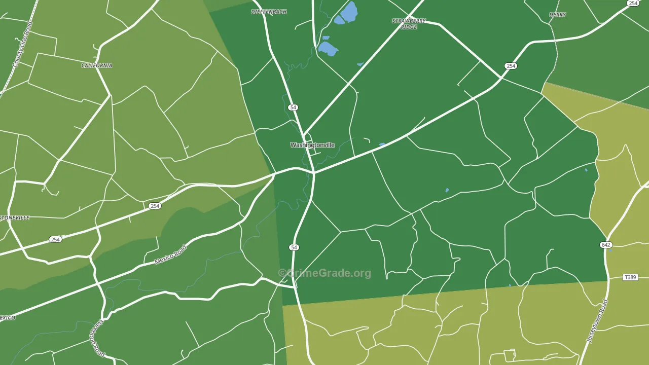 Washingtonville, PA Map of Vehicle Theft Rates