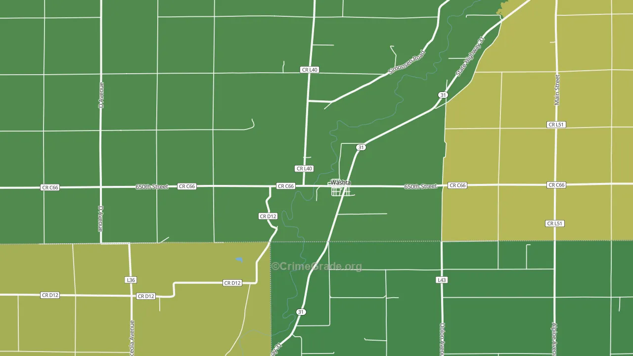 Washta, IA Map of Vehicle Theft Rates