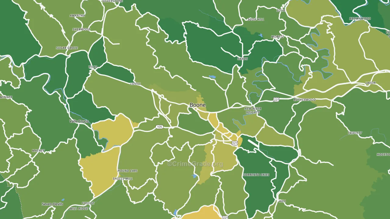 Watauga County, NC Map of Vehicle Theft Rates